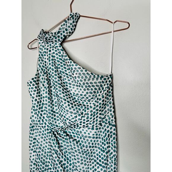 ELLE ZEITOUNE Blue Polka Dot Satin Halter Neckline Tie Waist Grace Gown Size L - Picture 7 of 16